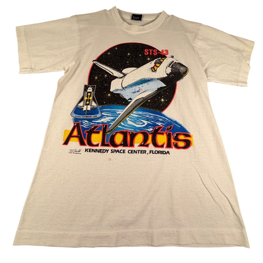 Vintage 1991 NASA Atlantis STS-43 Kennedy Space Center T-Shirt Screen Stars M